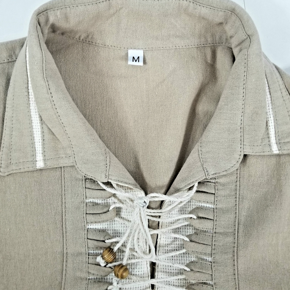 Cotton Gauze Drawstring Loop Collared Ss Shirt - image 5
